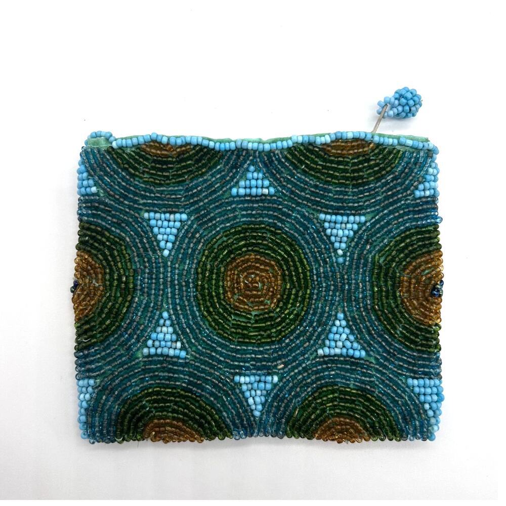 Beaded Bag Coin Purse Mini Zip Pouch Blue Wallet Organizer Summer Accessories